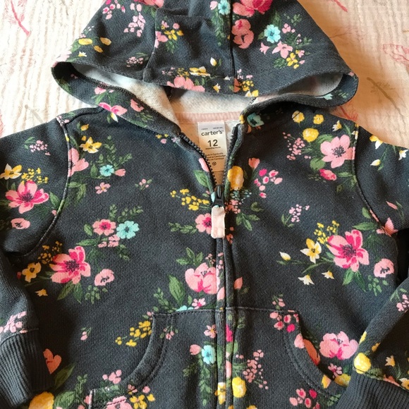 CARTERS 12 month Floral Hoodie EUC - Picture 3 of 4